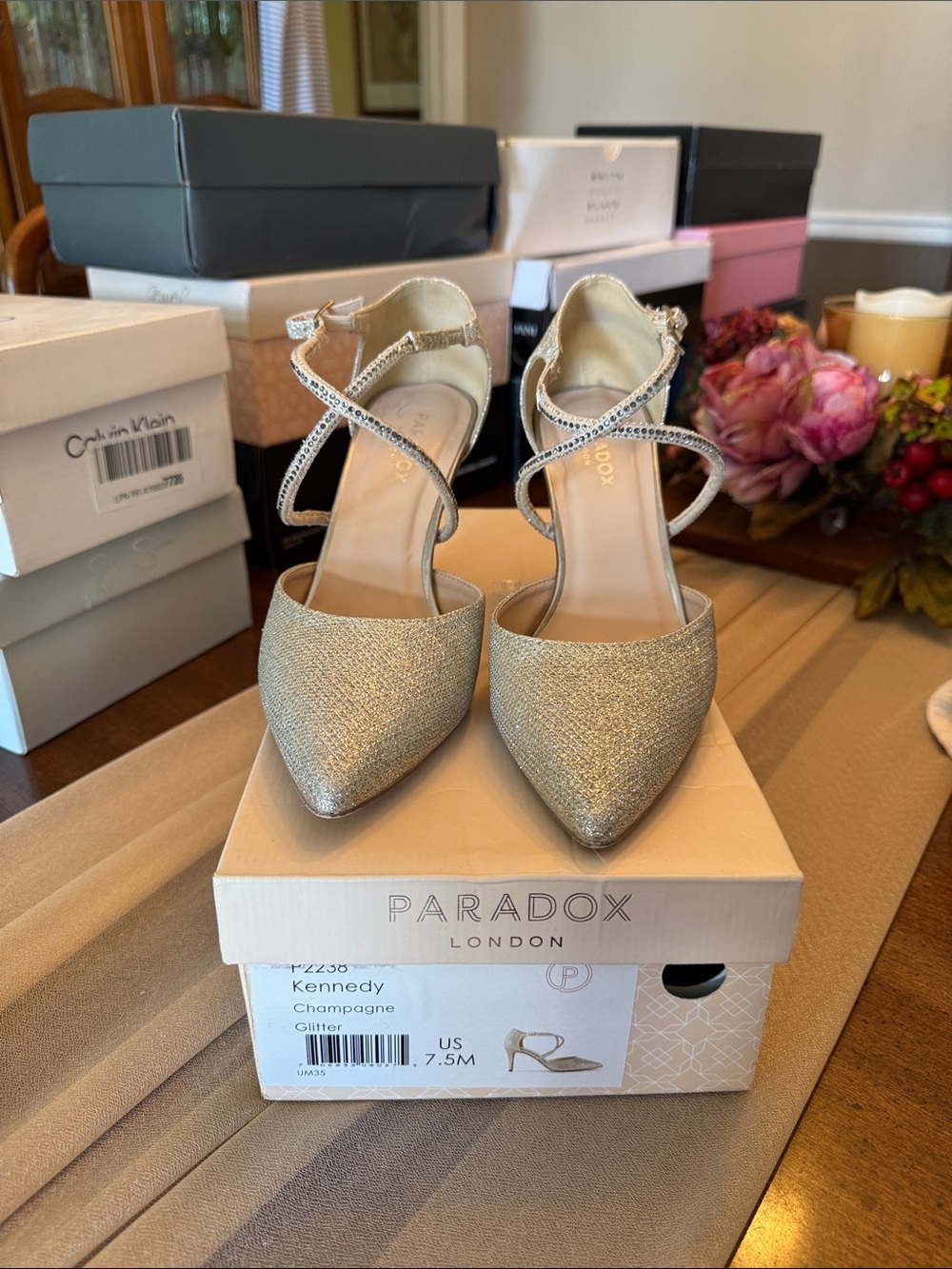 Kennedy Champagne Glitter Pointed Toe Heels
